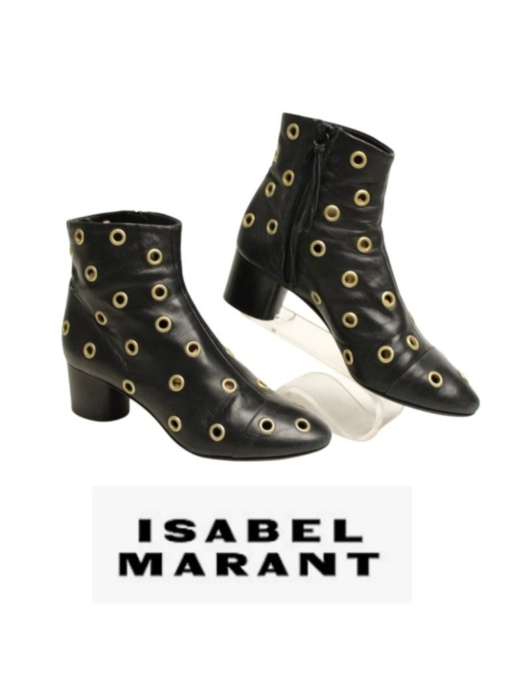 Isabel Marant Danay Eyelet Womens Black Leather Italy Made Ankle Boots 7 37